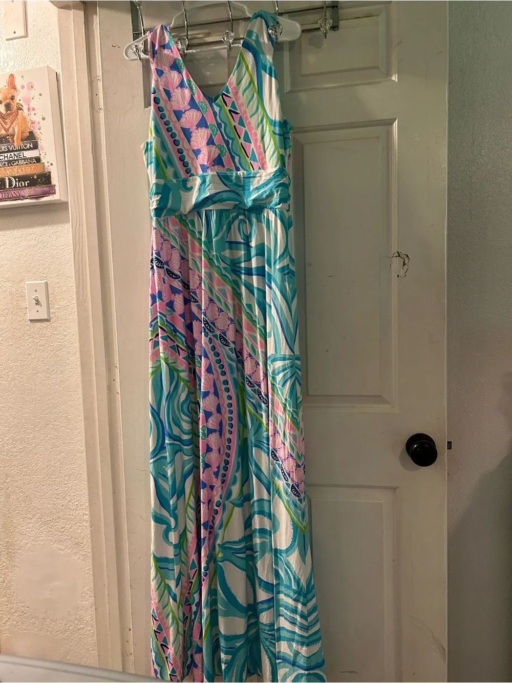 Lilly Pulitzer Sleeveless Maxi Dress in Aqua, Pink & White - Picture 3 of 3